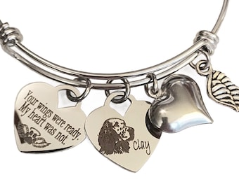Personalized English Setter Memorial Bangle Bracelet, Engraved Dog Remembrance Jewelry