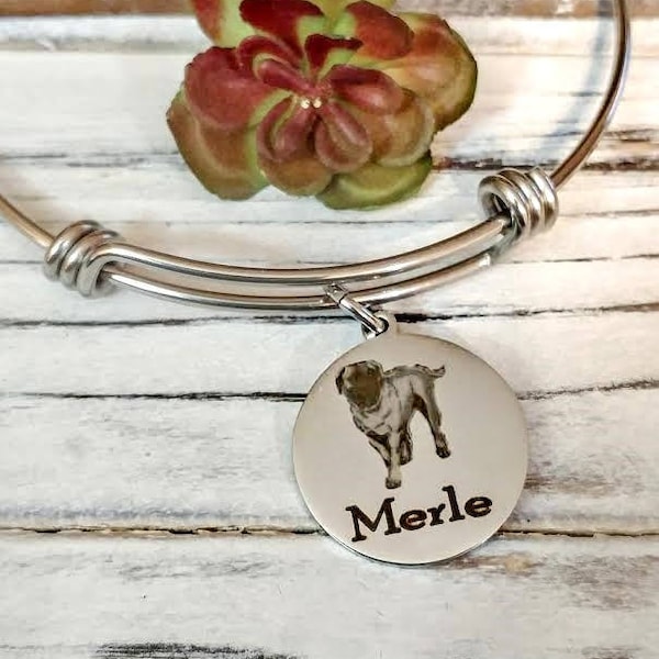 Mastiff, Dogue De Bordeaux or ANY BREED Engraved Expandable Personalized Bangle Bracelet