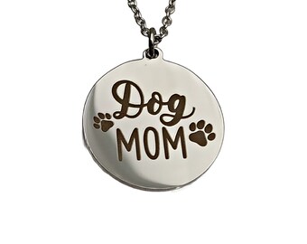 Dog Mom Paw Print Laser Engraved Charm Necklace