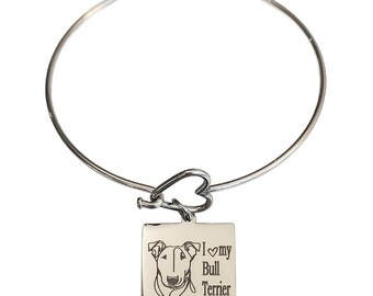 I Love My Bull Terrier Engraved Heart Bangle Bracelet