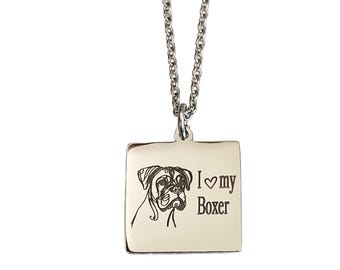 I Love My Boxer Engraved Charm Necklace