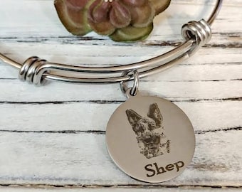 German Shepherd Dog, GSD or ANY BREED Engraved Expandable Personalized Bangle Bracelet