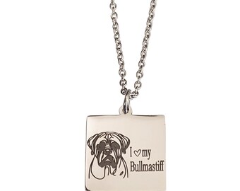 I Love My Bullmastiff Engraved Charm Necklace