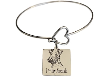 I Love my Airedale Terrier Engraved Bangle Bracelet