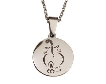 Funny Cat Butt Laser Engraved Charm Necklace
