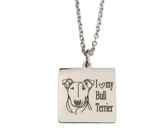 I Love My Bull Terrier Engraved Charm Necklace