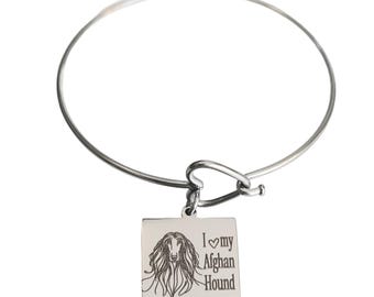 Pulsera con corazón grabado "Amo a mi galgo afgano"