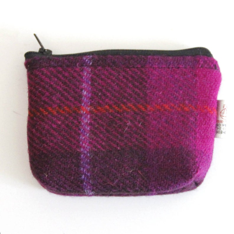 Fuchsia check Harris Tweed coin purse, zipped lined small purse. image 2