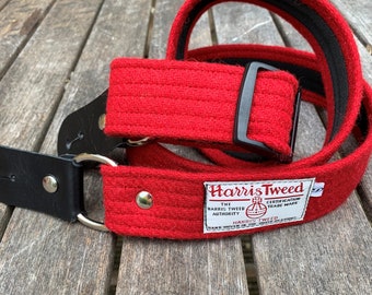 1.6'' and 2'' wide red Harris Tweed guitar straps