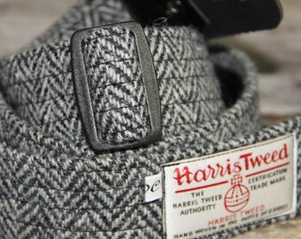 1.6'' and 2'' wide Harris Tweed guitar straps in black and white herringbone