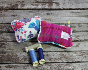 Pin cushion in Harris Tweed and Liberty of London fabric