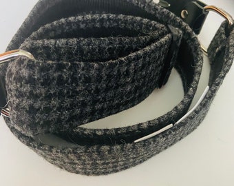 LIMITED EDITION 1.6'' and 2'' wide Harris Tweed guitar straps. Smoke grey houndstooth.