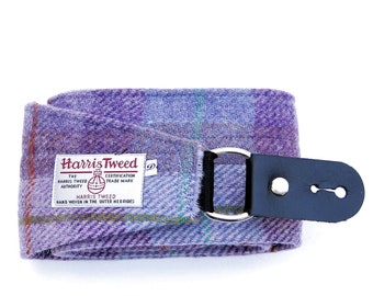 2.75'' and 4'' wide Harris Tweed guitar straps in lilac check.