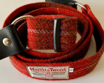 1.6'' and 2'' wide Harris Tweed guitar straps in red and brown