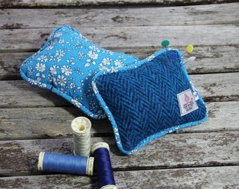 Pin cushion in Harris Tweed and Liberty of London fabric