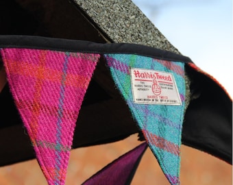 Bunting, garland flags in Harris Tweed, home decoration.