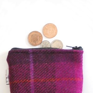 Fuchsia check Harris Tweed coin purse, zipped lined small purse. image 1