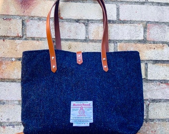 Harris Tweed Tote bag Navy Herringbone