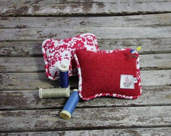 Pin cushion in Harris Tweed and Liberty of London fabric sewing aid