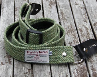 1.6'' and 2'' wide Harris Tweed guitar straps in green herringbone