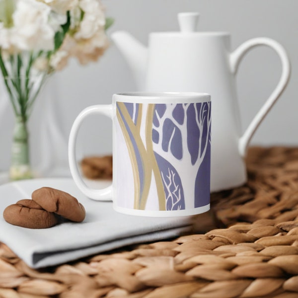 Gray Madrones Abstract Mug - Morning Coffee Mug - Ceramic, 11 oz, 15 oz