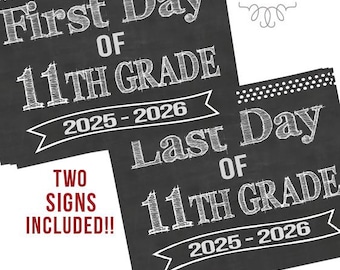 Letrero imprimible para el primer día de 11.º grado / Letrero para el último día de 11.º grado / Regreso a clases 2025 / Descarga instantánea / 11.º grado
