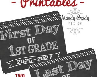 First Day of First Grade Printable Signs | Last Day of First Grade Sign | Back to School 2026 | Instant Download | Chalkboard 1st Grade