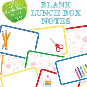 Blank Lunch Box Notes | Instant Download | Printable Blank Lunchbox Notes | Back To School Notes | Kids Lunch Box | Lunch Box Love Notes