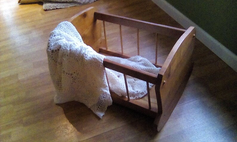 Vintage Wooden Baby Cradle Rustic handcrafted newborn bassinet nursery decor photo prop Doll bed Pet Bed