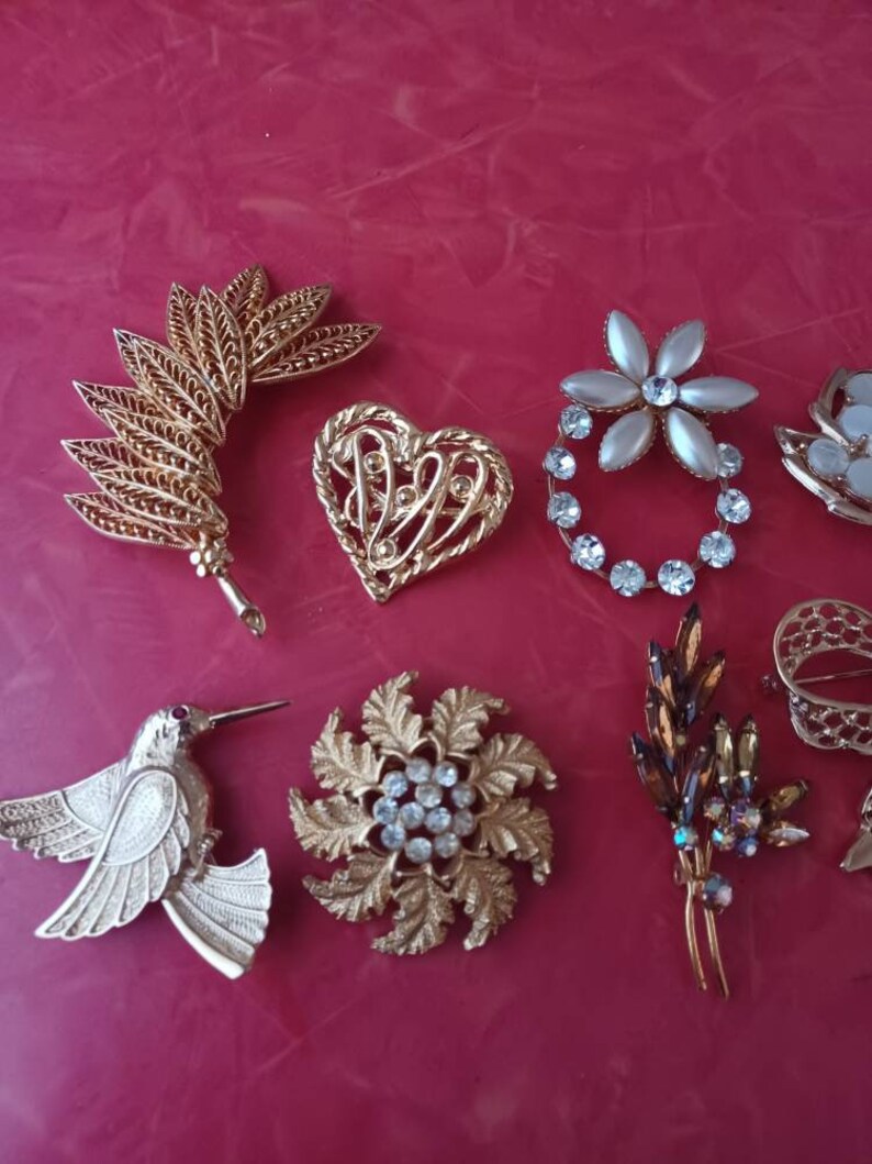 Vintage Brooch Collection Gold Tone Set of 8 Etsy