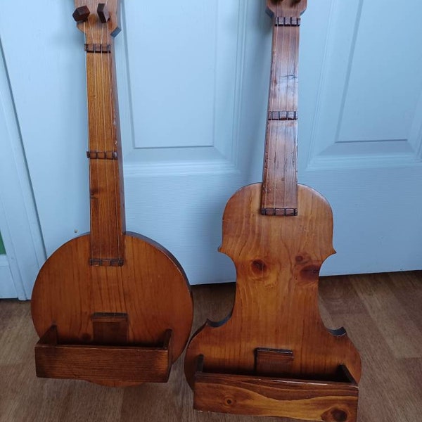 Wall decor or banjo and fiddle,  solid wood wall shelf or planter