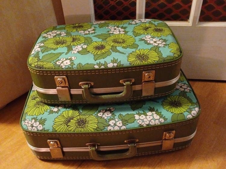 Paper mache 2 Piece Nesting Mini Suitcases School Project Gift Father's Day  Box Storage Vintage Keepsake Memories