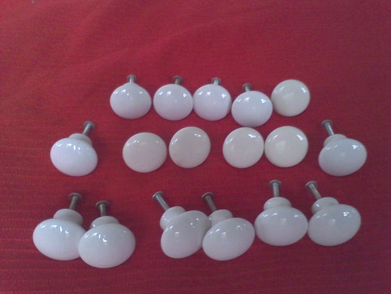 17 Drawer Pulls woodworking supply cabinet Vintage Porcelain door knobs