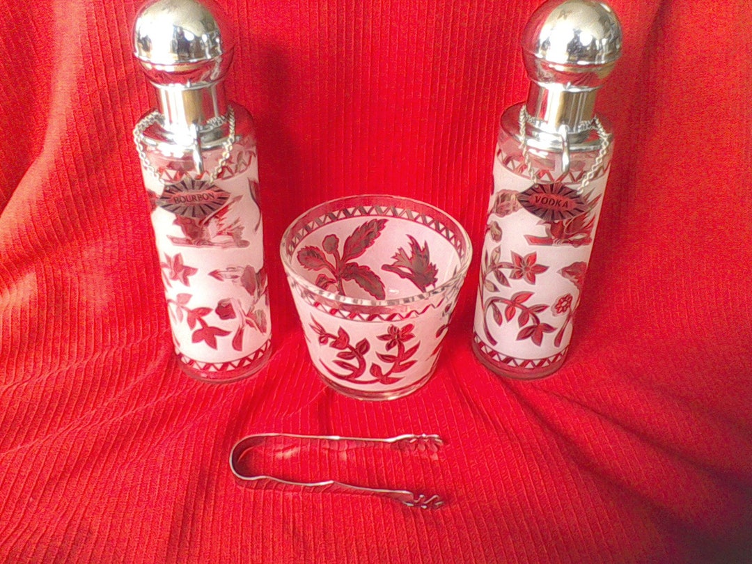Bar Set, Mid Century, Decanters, Ice Bucket, Tongs, Decanter Tags Etsy