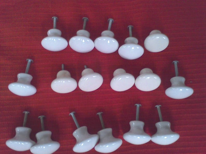 17 Drawer Pulls woodworking supply cabinet Vintage Porcelain door knobs