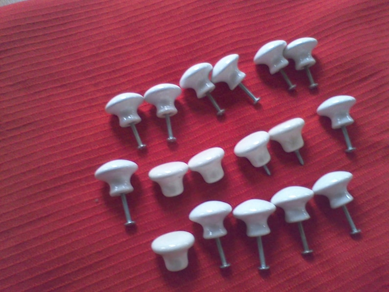 17 Drawer Pulls woodworking supply cabinet Vintage Porcelain door knobs