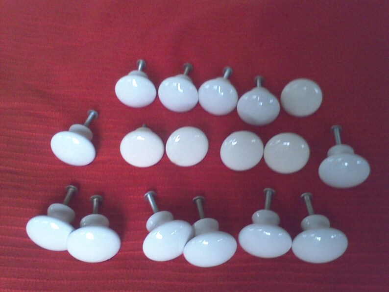 17 Drawer Pulls woodworking supply cabinet Vintage Porcelain door knobs