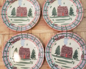 Housewares plates Northwoods design, dinner plates Libbey Wilke 2000 set of 4