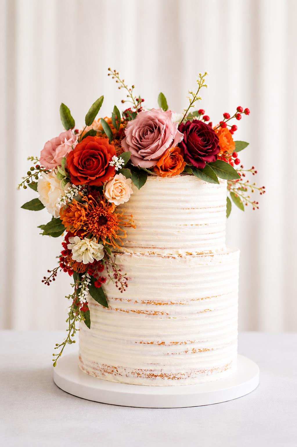 Burnt Orange Silk Cake Flowers