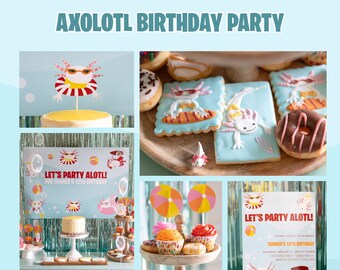 Axolotl Birthday Party – Beach Theme, Customized Printables (Digital Files)