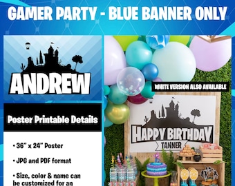 Gamer Birthday Party Printables - Blue Version - BANNER ONLY!