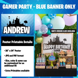 Può includere: Un poster stampabile blu e nero con un castello e il testo "ANDREW" e "HAPPY BIRTHDAY TANNER". Il poster misura 91,44 cm per 60,96 cm ed è disponibile in formato JPG e PDF. Il poster può essere personalizzato con un nome, un colore e una dimensione diversi per un costo aggiuntivo di $ 5. Sono disponibili anche stampe aggiuntive.