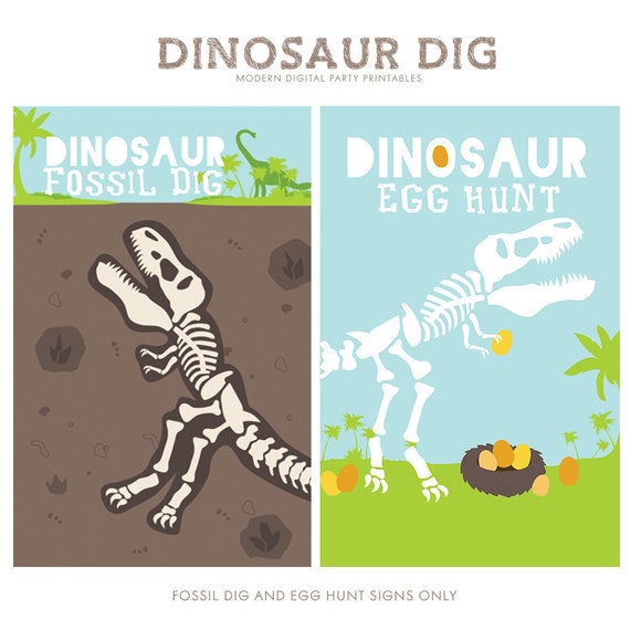 Dinosaur Birthday Party Kit Dig and Egg Hunt Signs Only | Etsy