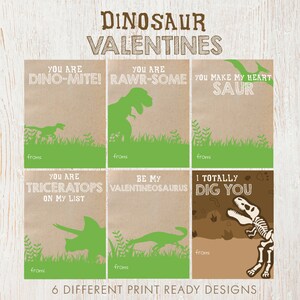 Dinosaur Valentine&#39;s Day Cards - Printable Files