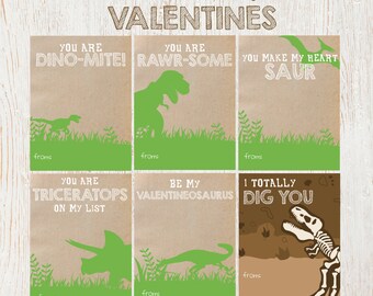 Dinosaur Valentine's Day Cards - Printable Files