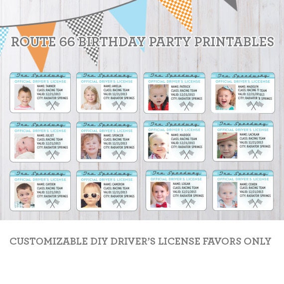 DIY Radiator Springs Vintage Cars Birthday Party Photoshop or Canva Templates - Driver's License Party Favors Il_570xn