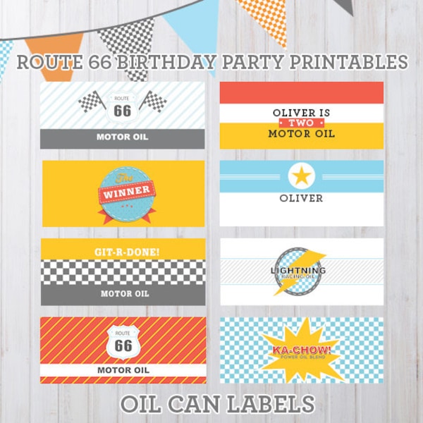 DIY Personalizable Radiator Springs Vintage Cars Birthday Party Printables - Oil Can Labels Only - Edit in Canva or Photoshop!