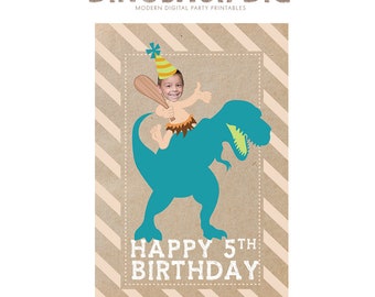 Modern Dinosaur Birthday Party Custom Poster with Photo