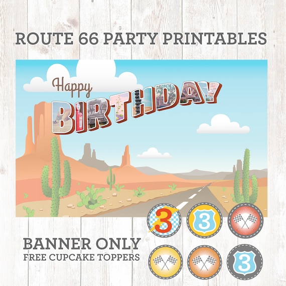 Radiator Springs Vintage Cars Happy Birthday Party Printable - Banner Only Plus Free Cupcake Toppers (No custom name) Il_570xn