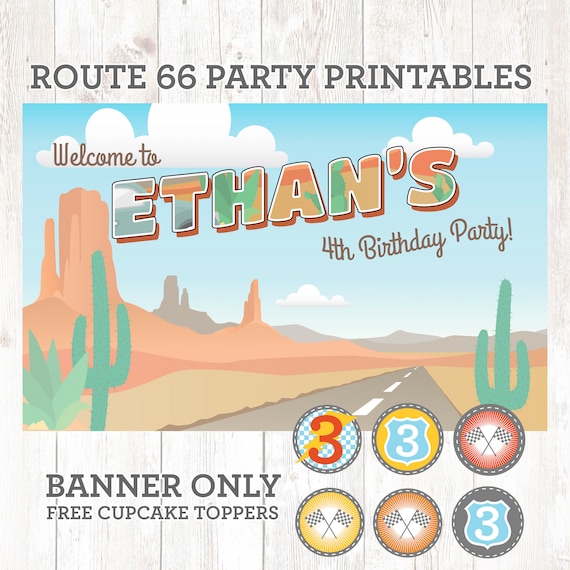 Personalized Radiator Springs Vintage Cars Birthday Party Printables - Banner Only Plus Free Cupcake Toppers Il_570xn